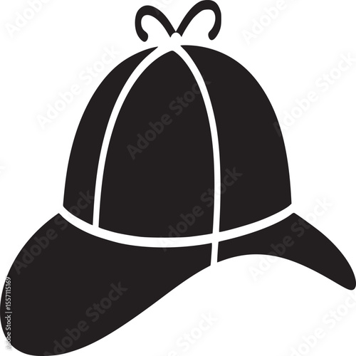 Black silhouette of a deerstalker hat vector illustration for detective mystery or sherlock holmes fans on transparent background