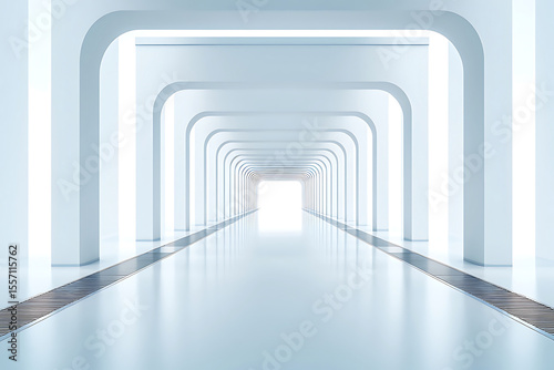 Modern Minimalist White Archway Corridor  Serene  Bright  Futuristic Architecture.