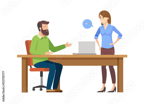 workplace conflict between two colleagues at a desk with transparent background.