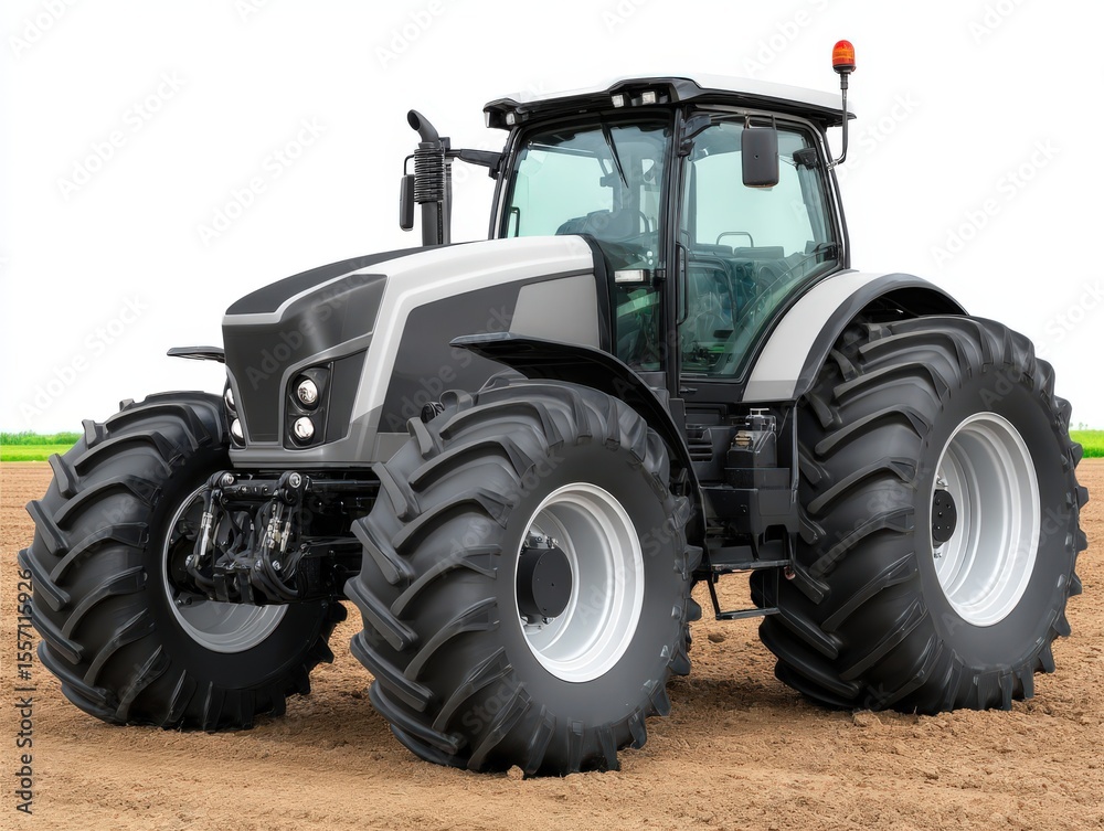 Obraz premium Robust agricultural tractor with oversized tires showcasing modern engineering innovation on fertile farmland promoting sustainable farming practices captured with clarity