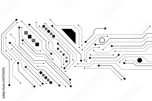 Computer communication cybernetic element. Circuit board vector illustration. High-tech technology background texture.