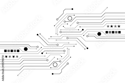 Electronic circuit with empty space on white background. Dots and lines connection circuit design