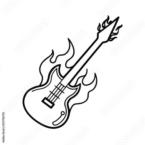 electric guitar fire outline drawing
