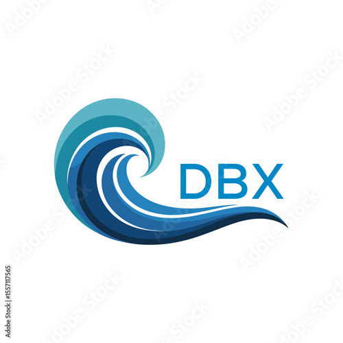 DBX Creative Ocean Wave Symbol with Text, Blue Wave Icon with Company Name , DBX Later Logo, Modern Aqua Wave Business Logo.
