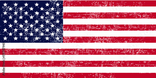 American vintage watercolor flag. Vector hand drawn illustration for 4th of July greeting card, print, banner, poster. USA Independence Day patriotic holiday design element