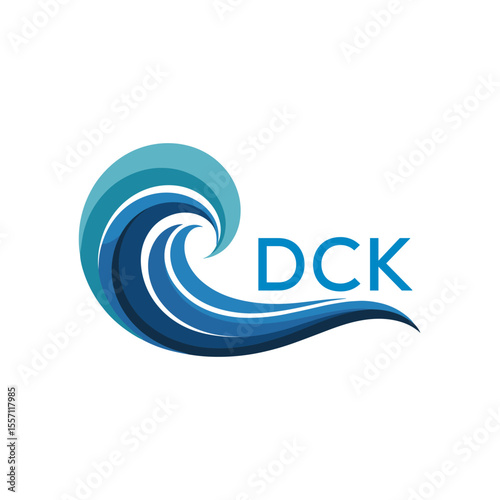 DCK Creative Ocean Wave Symbol with Text, Blue Wave Icon with Company Name , DCK Later Logo, Modern Aqua Wave Business Logo.
