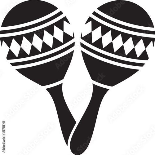 Black and white maracas vector illustration for music instrument design and latin american culture icon on transparent background silhouette