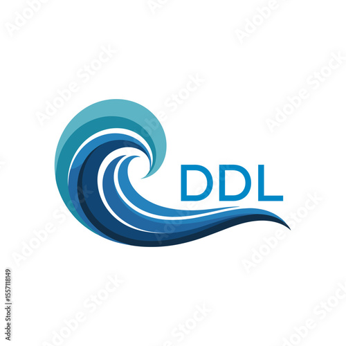 DDL Creative Ocean Wave Symbol with Text, Blue Wave Icon with Company Name , DDL Later Logo, Modern Aqua Wave Business Logo.
