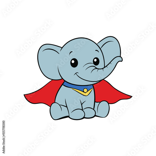 Adorable baby elephant wearing a vibrant superhero cape ready for adventure and fun
