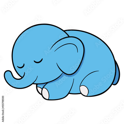 Adorable light blue baby elephant sleeping peacefully curled up in a gentle pose