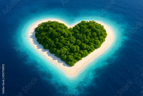 Aerial View of Heart-Shaped Tropical Island in Indian Ocean with Pristine Beaches

