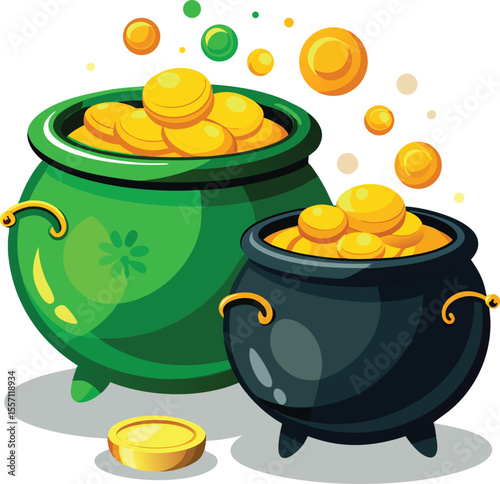 Vector Illustration of Colorful Witch Cauldrons with Bubbling Brew for Halloween or Fantasy Themes