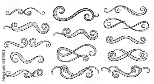 Collection of decorative swirls and flourishes in a variety of styles.