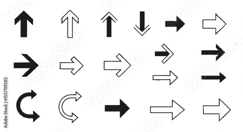Collection of various arrow icons, pointing in different directions, black and white.
