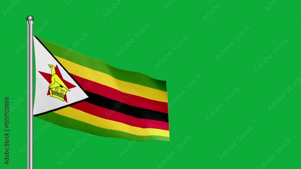 ZIMBABWE flag. ZIMBABWE flag video. Flag of ZIMBABWE Waving in the wind, video, mp4, waving in the Sky, Green screen flag, na tional flag of the country.   