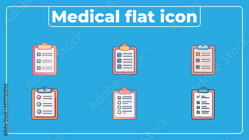 Modern medical icon pack in flat vector style showing clipboard with checklist