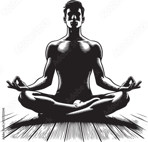  Stylized artwork of a serene woman in a meditative yoga pose on a spherical object, with dynamic lines suggesting radiant energy