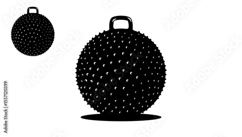 Knobby Bouncy Ball with Handle , black isolated silhouette