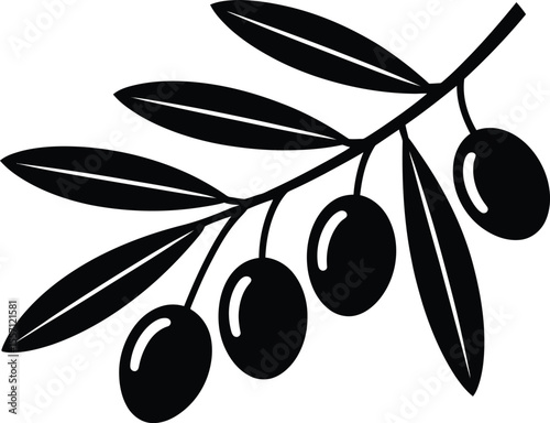 Black Olive Branch Vector Illustration with Leaves and Olives Design