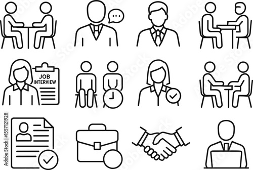 Employment Icons Set Depicting Job Search, Recruitment, and Career Opportunities on Transparent Backdrop