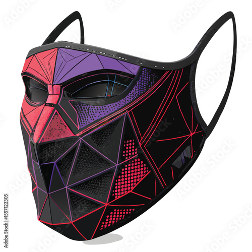 A distorted, glitching polygonal mask; edges are frayed and pixelated, showing digital artifacting.