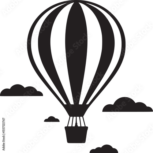 Hot air balloon vector illustration black and white clipart for graphic design and creative projects on transparent background silhouette