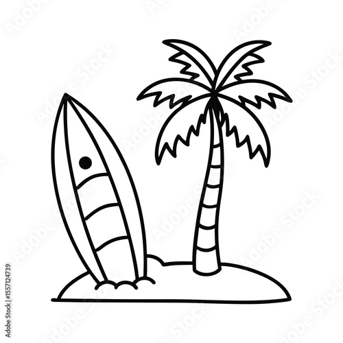 surfboard resting against palm tree art