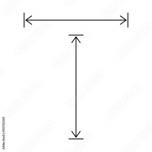 Long double arrow. Thin straight dual arrows with size. Vector Illustration and drawing on white background.