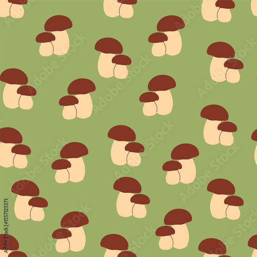 Seamless pattern of forest mushrooms Botanical background. Vector illustration
