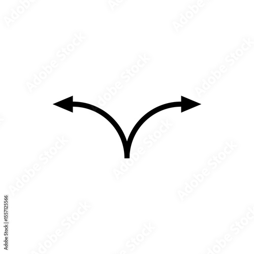 Diverging arrows icon. Two semicircular arrows point in different directions and curving left and right. Vector illustration.