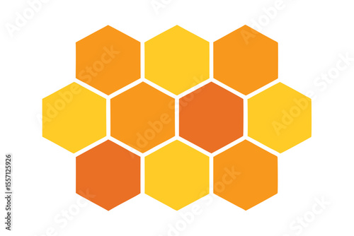 Abstract Honeycomb Design with Interlocking Yellow and Orange Hexagons on White Background for Elements