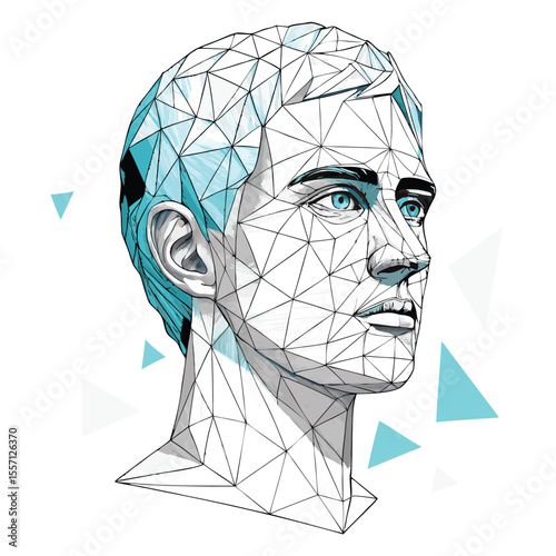 Minimalist face mesh, essential triangle lines only, abstract portrait, wireframe, modern, clean design.