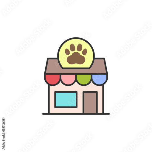 Pet shop icon. Pet store logo with paw print. Outline and line art vector illustration.