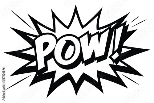 Black and White Comic Book POW!! Expression with Spiked Outline Explosion