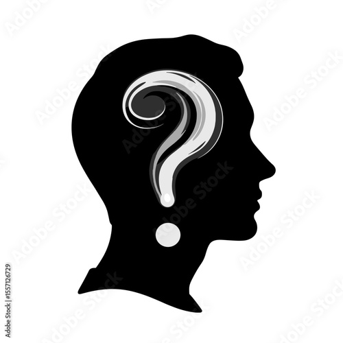 Male head silhouette with question mark inside.  Silhouette represents uncertainty and thinking process.  Concept image perfect for psychology articles, self help books