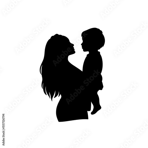 Mother holding baby silhouette. Tender mother and child silhouette shows love and care. This loving mother and child silhouette is perfect for Mother's Day cards and family photo albums
