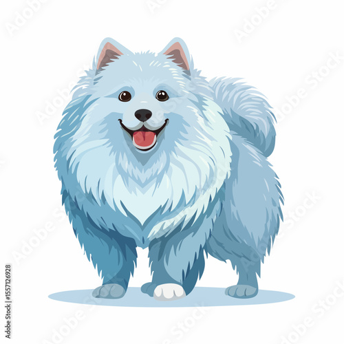 Charming cartoon depiction of a happy Samoyed dog with fluffy fur and a cheerful smile, perfect for pet-related designs.