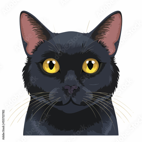 Beautiful black cat design with striking yellow eyes is perfect for pet themed projects, animal illustrations, and feline loving audiences.