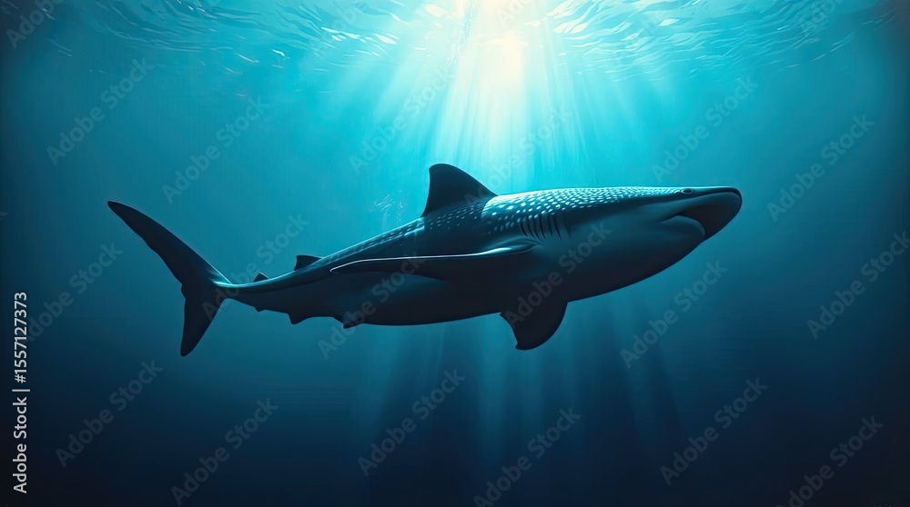 Fototapeta premium A silhouette of a diver swimming with a whale shark, luxurious and vibrant, a strong light source behind the subjects