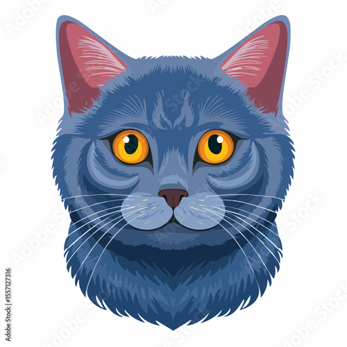 Striking graphic of a British Shorthair cat head with captivating golden eyes, excellent for pet-related design projects.