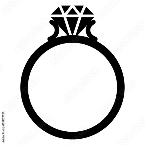 Logo joyería de moda. Icono silueta de anillo con diamante. Anillo de compromiso 
