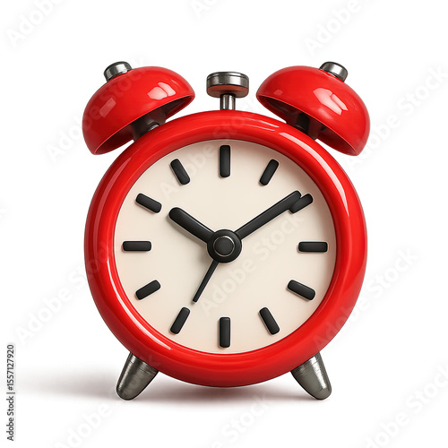 Vibrant Red Alarm Clock: Time Management, Punctuality, Retro Design, Website Banners, App Icons