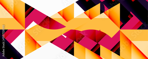 Abstract geometric design. Bold colors create dynamic triangular patterns. Vivid contrast defines shapes, offering modern aesthetic.