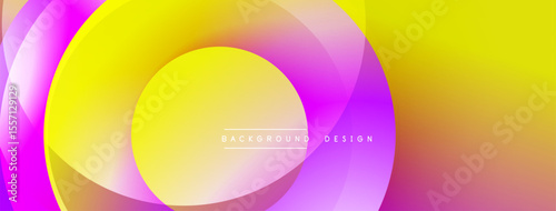 Abstract vibrant background. Overlapping circles create dynamic colorful composition. Gradient shades transition smoothly, offering modern aesthetic.