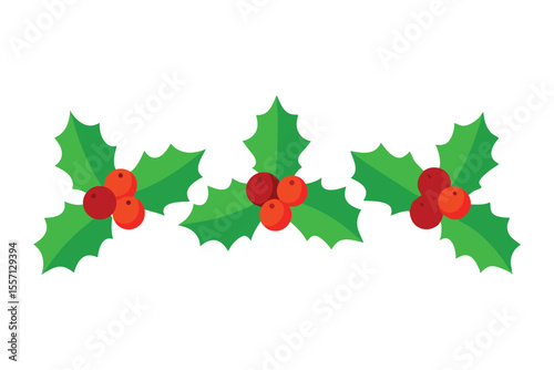 Cartoon Holly Berries and Leaves Arrangement Isolated on a White Background Illustration