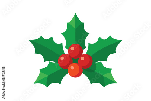 Cartoon Holly Berries with Green Leaves Icon, Holiday Celebration Design Element, Decoration