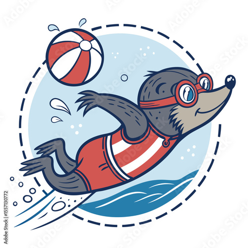 A quirky cartoon mole wearing goggles plunges into a vibrant, retro-styled swimming pool.