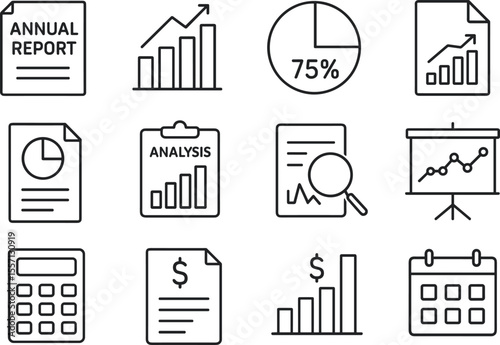 Annual Report Document Outline Icon for Business Presentation and Financial Analysis in a Clean Style