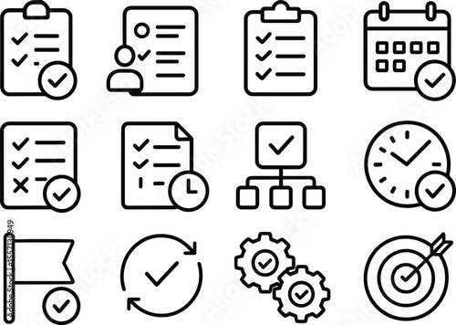 Clipboard Checklist with Tick Mark Icon for Task Management and Project Completion in Outline Style