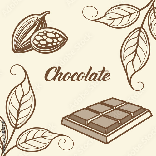Chocolate and coffee sweet set with candy and dessert illustration